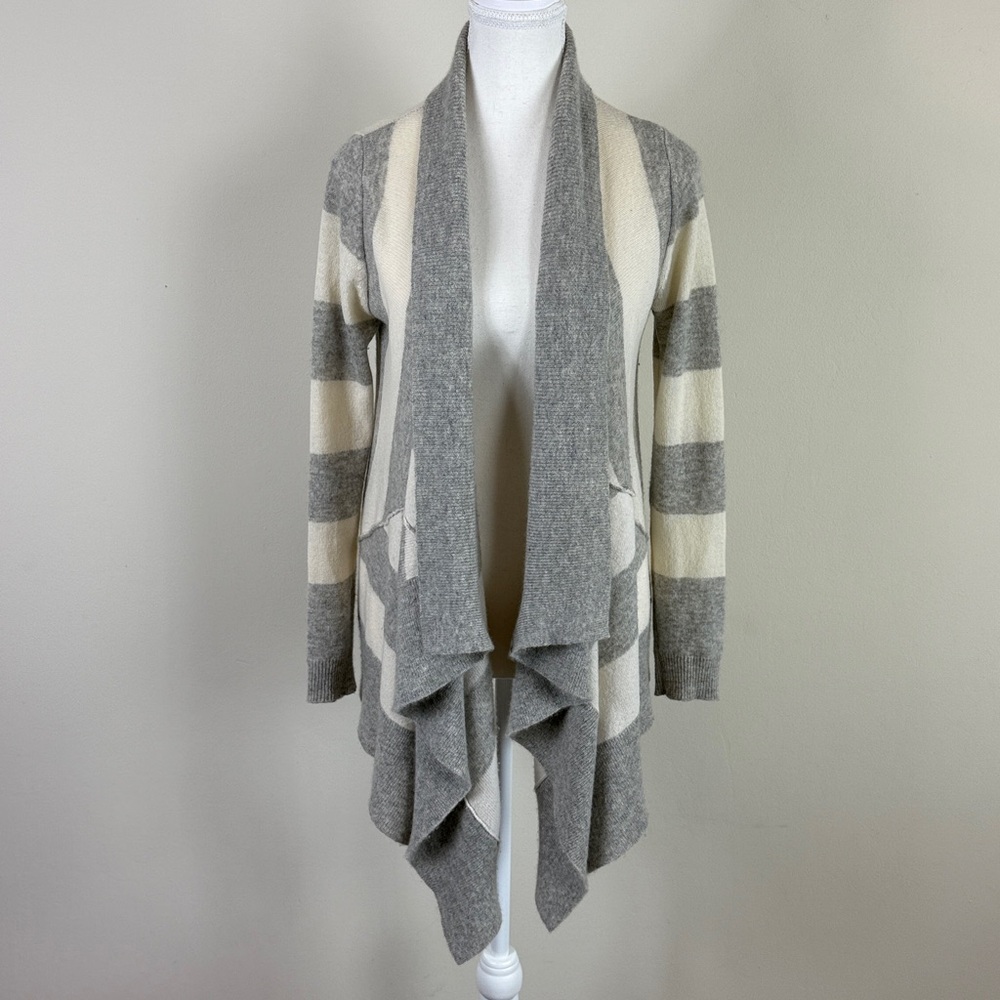 Garnet Hill Cashmere Stripped Scarf Open Knit Cardigan‎ Size XS